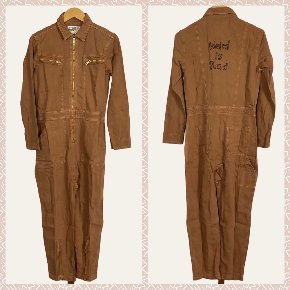 Sandrine Rose FREE PEOPLE “Weird is Rad” Deep Zip Jumpsuit Slouchy XS Linen Fab